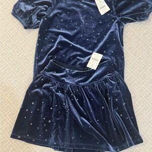 NWT Crewcuts Navy Blue Velvet Shirt and Skirt Set - S (6-7)